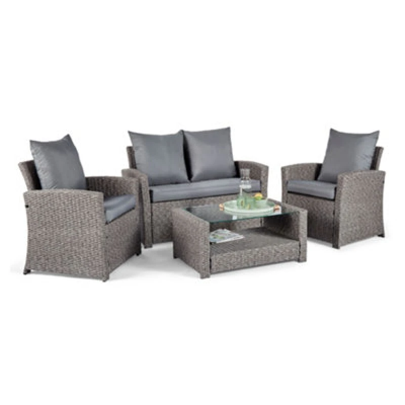 Image of VonHaus 4 Seater Rattan Garden Sofa Set Grey