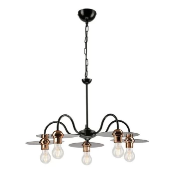 image of Lamkur Lighting - Alice Multi Arm Pendant Ceiling Light Black, 5x E27