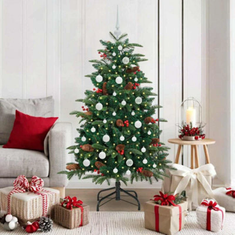Image of vidaXL Artificial Christmas Tree with LED Strip Lights, White Balls Green 150 cm, Green 3395544