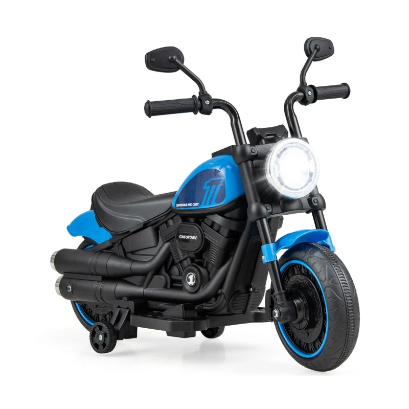 Image of Costway 6V Kids Ride On Motorcycle with Training Wheels and Headlight for Toddlers-Navy TQ10199GB-NY