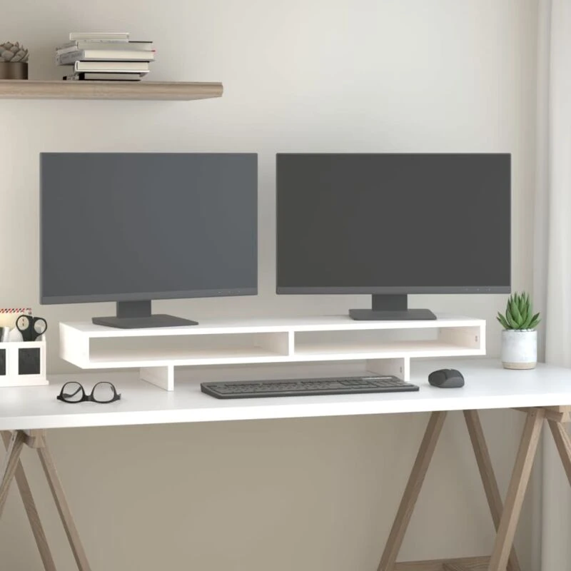 Image of vidaXL Monitor Stand White 100X27X14cm Solid Wood Pine, White 814005