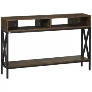 image of HOMCOM Console Table, Entryway Table with 3 Compartments, Metal Frame, Adjustable Feet for Living Room, Hallway, Rustic Brown