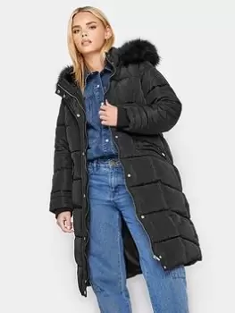 image of PixieGirl Petite Faux Fur Trim Padded Coat, Black, Size 10, Women