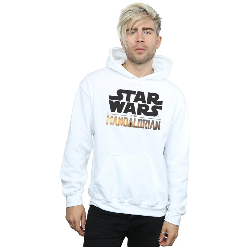 Image of Star Wars Star Wars Men The Mandalorian Logo Hoodie in White Size: Small White S Male 5059400129472