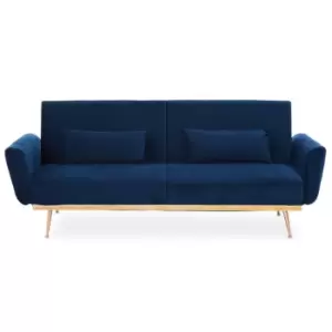 image of Interiors By Ph Dark Blue 2 Seater Velvet Sofa Bed