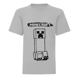 image of Minecraft Boys Creeper Monochrome T-Shirt (3-4 Years) (Heather Grey)