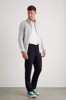 Image of Mens Navy And White Double Stripe Long Sleeve Shirt