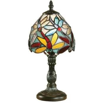 image of Interiors Lorette - 1 Light Mini Table Lamp Dark Bronze, Tiffany Glass, E14