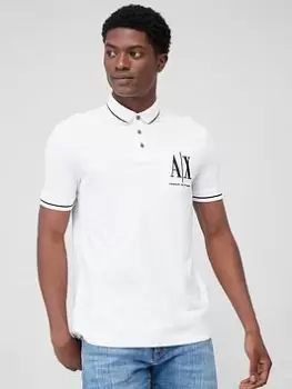 image of Armani Exchange Icon Small Logo Polo Shirt - White, Size 2XL, Men