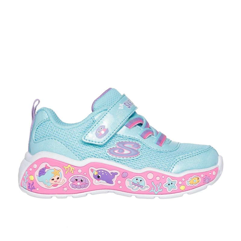 Image of Skechers Gore & Strap Thematic Wrap Sneaker Runners Girls Blue/Pink female C6 (23)