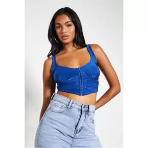 image of I Saw It First Cobalt Blue Slinky Hook And Eye Bust Detail Corset Crop Top - Blue