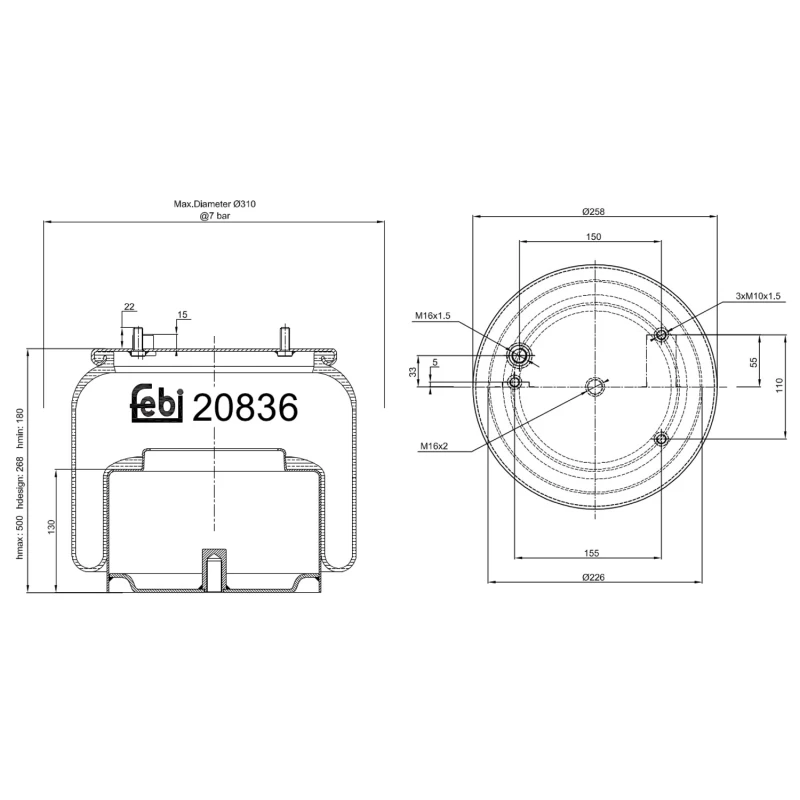 Image of FEBI BILSTEIN 20836 Boot, air suspension Rear Axle Right Boot,air suspension (324)