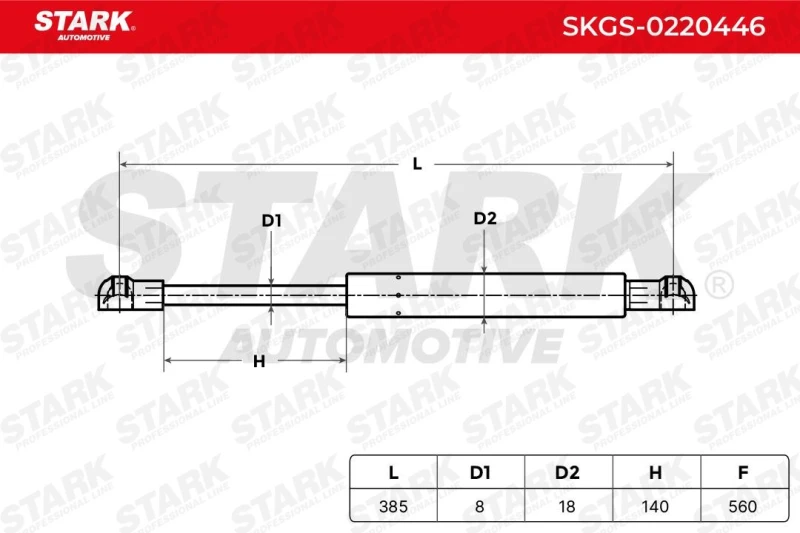 Image of STARK SKGS-0220446 Tailgate strut Extention Force: 560N Steel Gas Spring,boot (219)