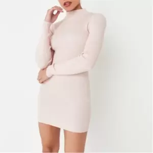 Missguided Recycled Petite Rib Funnel Neck Knit Mini Dress - Pink