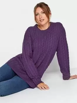 image of Long Tall Sally Purple Cable Funnel Neck Jumper, Purple, Size 14-16, Women