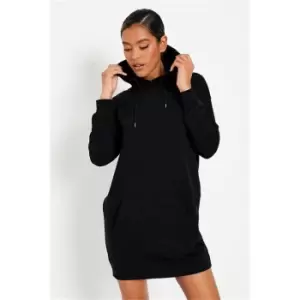 Image of I Saw It First Black Hooded Sweater Dress With Front Pocket - Black