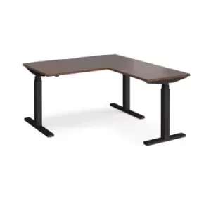 image of Height Adjustable Desk Rectangular Desk With Return 1400mm Walnut Tops With Black Frames Elev8 Touch