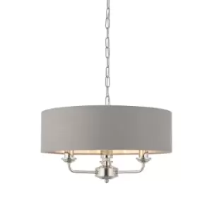 Image of Highclere Cylindrical Pendant Light Bright Nickel Plate, Charcoal Fabric