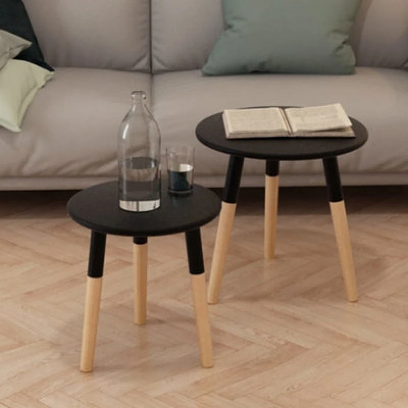 Image of vidaXL Solid Pinewood Side Table Set 2 Piece Black Living Room Plant Stand