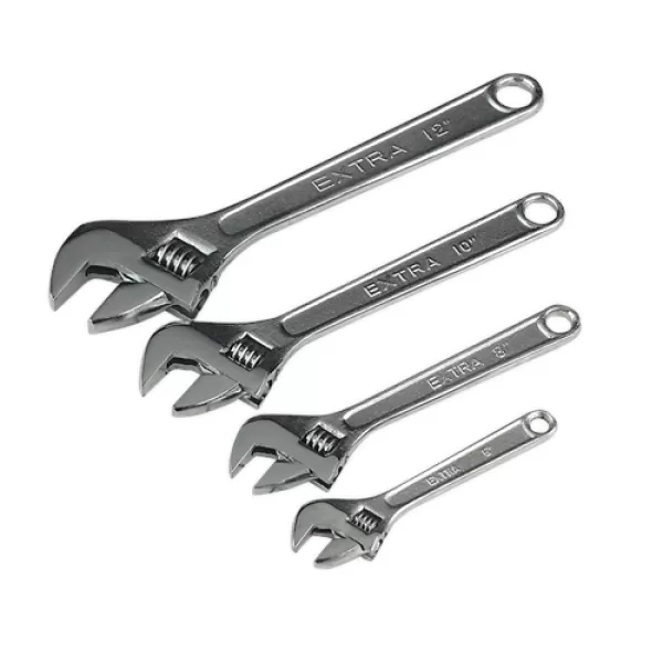 image of Genuine SEALEY S0449 Adjustable Wrench Set 4pc 150, 200, 250 & 300mm