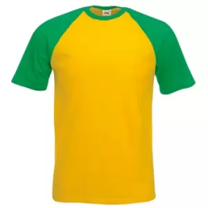Image of Fruit Of The Loom Mens Short Sleeve Baseball T-Shirt (2XL) (Sunflower/Kelly Green)