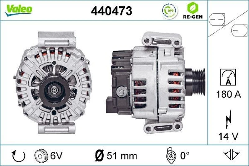 Image of VALEO 440473 Generator Alternator Charging Current: 180A, Voltage: 14V, REMANUFACTURED PREMIUM Alternator (4)