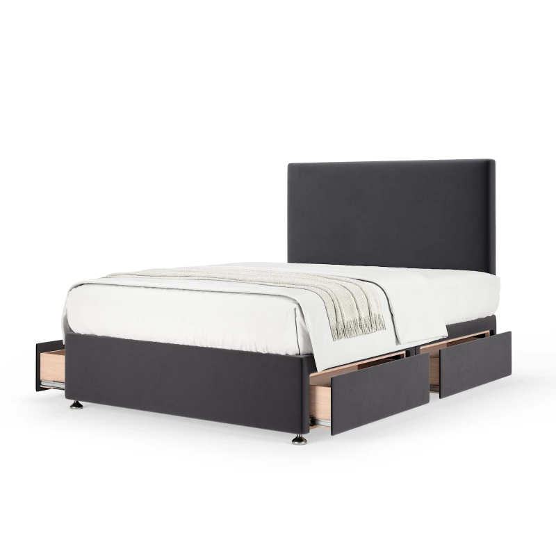 Image of Bedmaster Bedmaster Plush Velvet 4 Drawer Divan Base And Plain Headboard in Grey Size: Super King Grey Super King Unisex 7867871271563