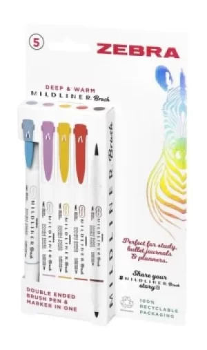 Image of Zebra Mildliner Double Ended Brush Pen Assorted Deep and Warm (Pack 5)
