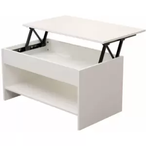 image of Hmd Furniture - Lift up Top Coffee Table with Bottom Storage Shelf and Hidden Drawer Living Room Furniture,White,85x50x45cm(WxDxH) - White