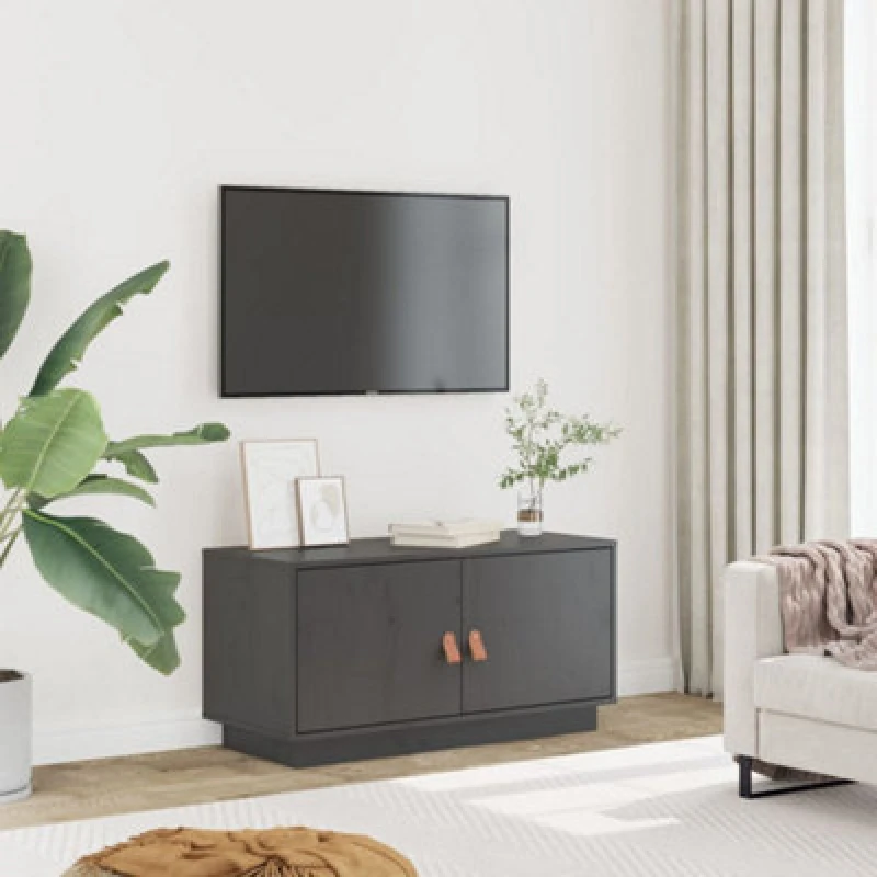 Image of Vidaxl TV Cabinet Grey 80X34X40 Cm Solid Wood Pine
