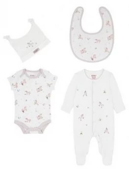 Image of Cath Kidston Baby Girls Unicorn Sleepsuit, Bodysuit, Hat, Bib and Bag Gift Set - Ivory, Size 9-12 Months