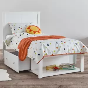 Image of Maine White Wooden Single Storage Bed Frame Only - White