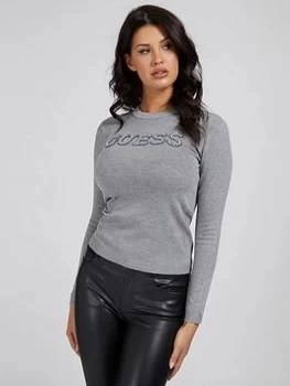 Guess Elvire Diamante Logo Jumper - Grey, Size S, Women