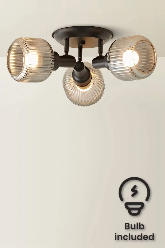 Image of ValueLights ValueLights Calpe 3 Way Glass Shade Adjustable Spotlight Ceiling Light with Bulbs in Black One Size Unisex 5059406070914