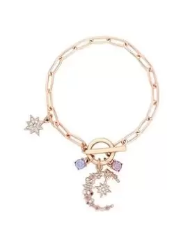 image of Lipsy Rose Gold Celestial Paperlink Charm Bracelet, Rose Gold, Women