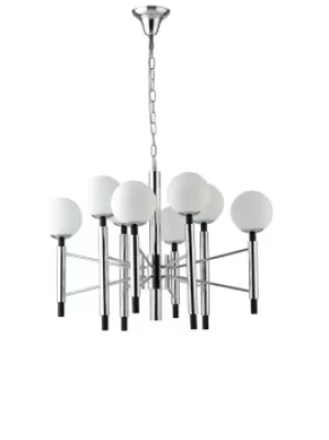 image of Hammond 8 Light Mutli Arm Globe Ceiling Pendant, Chrome, Opal, White, E14