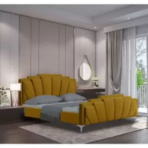 Image of Lanna Bed King Plush Velvet Mustard