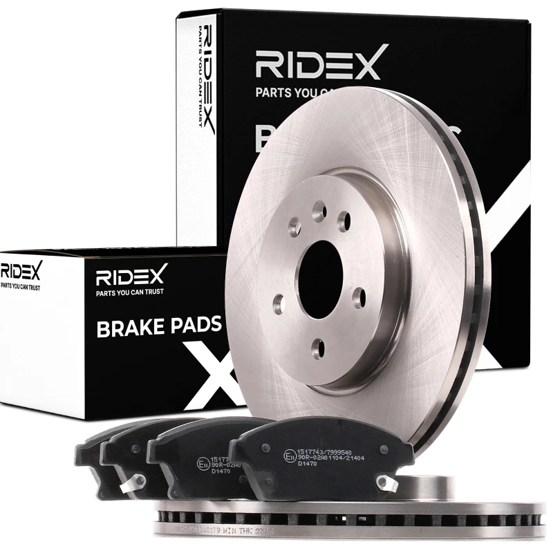 Image of RIDEX 3405B0457 Brake disc and pads set Front Axle, Brake Disc Type: internally vented Brake Set,disc brakes (3405)