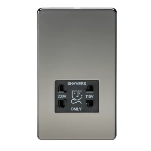 Image of KnightsBridge Screwless Black Nickel Shaver Socket Dual Voltage 115/230V - Black Insert
