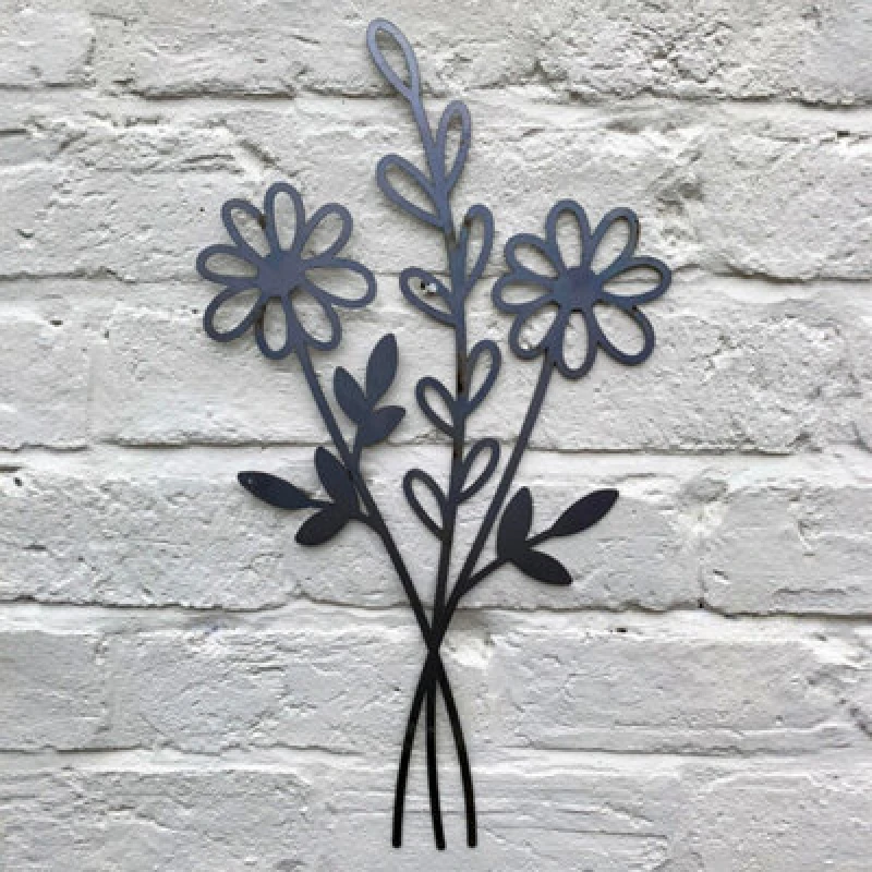 Image of Poppy Forge Wildflower Bouquet Wall Art - Bare Metal/ready To Rust - W30 X H50 Cm