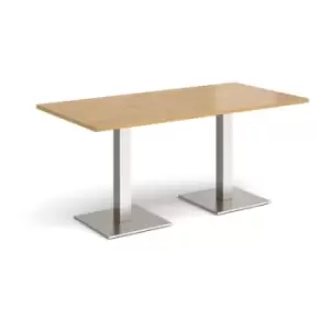 Image of Brescia rectangular dining table with flat square brushed steel bases 1600mm x 800mm - oak