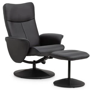 image of Julian Bowen Lugano Recliner & Stool with Covered Base - Black