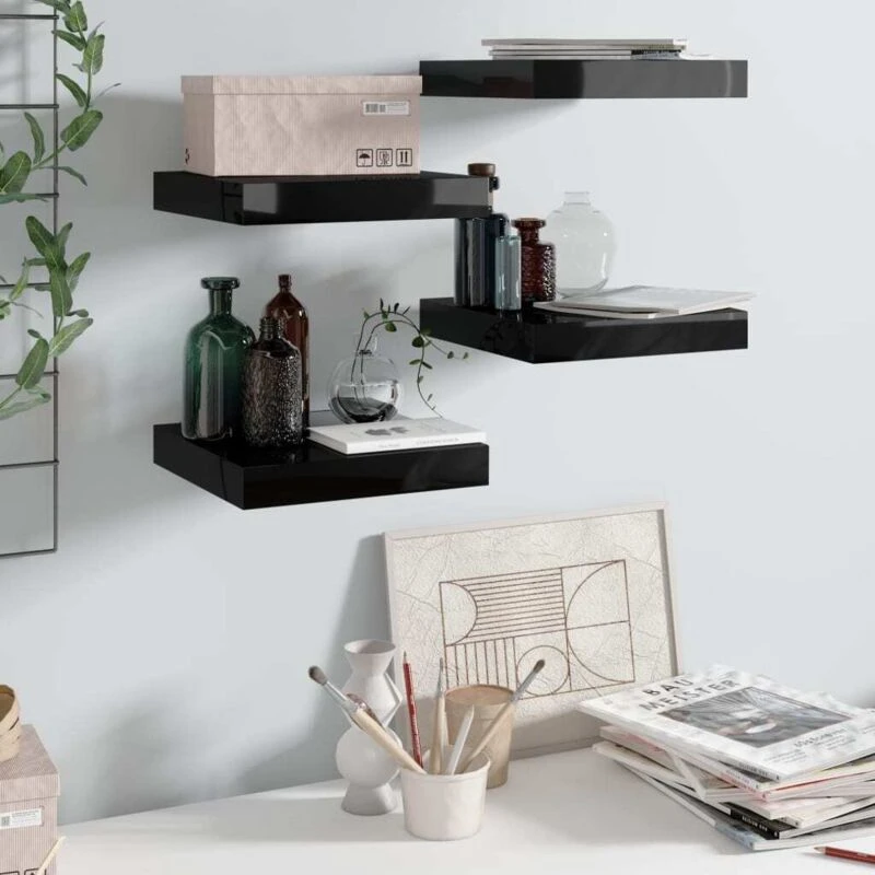 Image of VIDAXL Vidaxl - Floating Wall Shelves 4 pcs High Gloss Black 23x23.5x3.8cm mdf 8720286073933