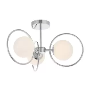 image of Semi Flush Ceiling Light Chrome Plate & Opal Glass 3 x 3W LED G9 Dimmable