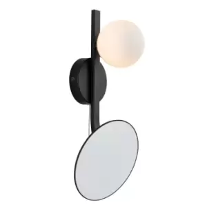 image of Riomaggiore Bathroom Metal Wall Lamp, Matt Black, Mirrored Glass With Opal Glass, IP44