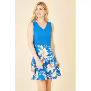 Image of Mela London Blue Floral Skater Dress - Blue