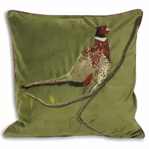 Image of Hunter Velvet Pheasant Cushion Green / 45 x 45cm / Polyester Filled