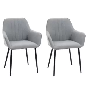 image of Homcom Set Of 2 Dining Chairs Upholstered Linen Fabric Metal Legs Grey