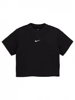 image of Nike Girls NSW Essential Short Sleeve Boxy T-Shirt - Black/White, Size L=12-13 Years, Women