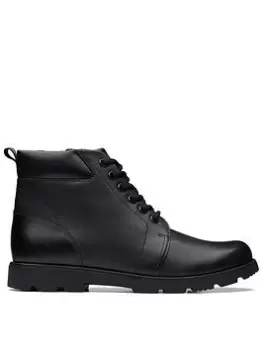 Image of Clarks Youth Heath Mid Lace Boot - Black Leather, Size 3 Older